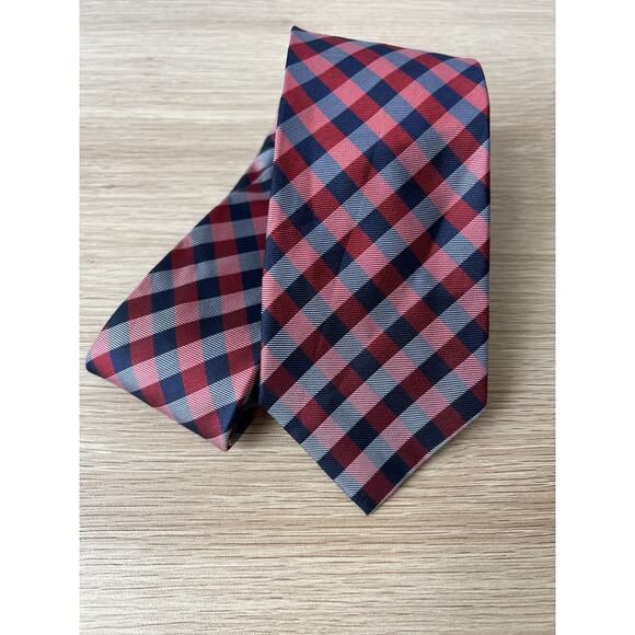 Nautica Since 1983 Blue and Red Plaid Design 100% Silk Designer Tie - Picture 1 of 6